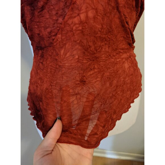 Vintage Y2K Red Crinkle Mesh Top Babydoll V-Neck Rosette Fairycore Ruffle Tank S - Picture 5 of 10